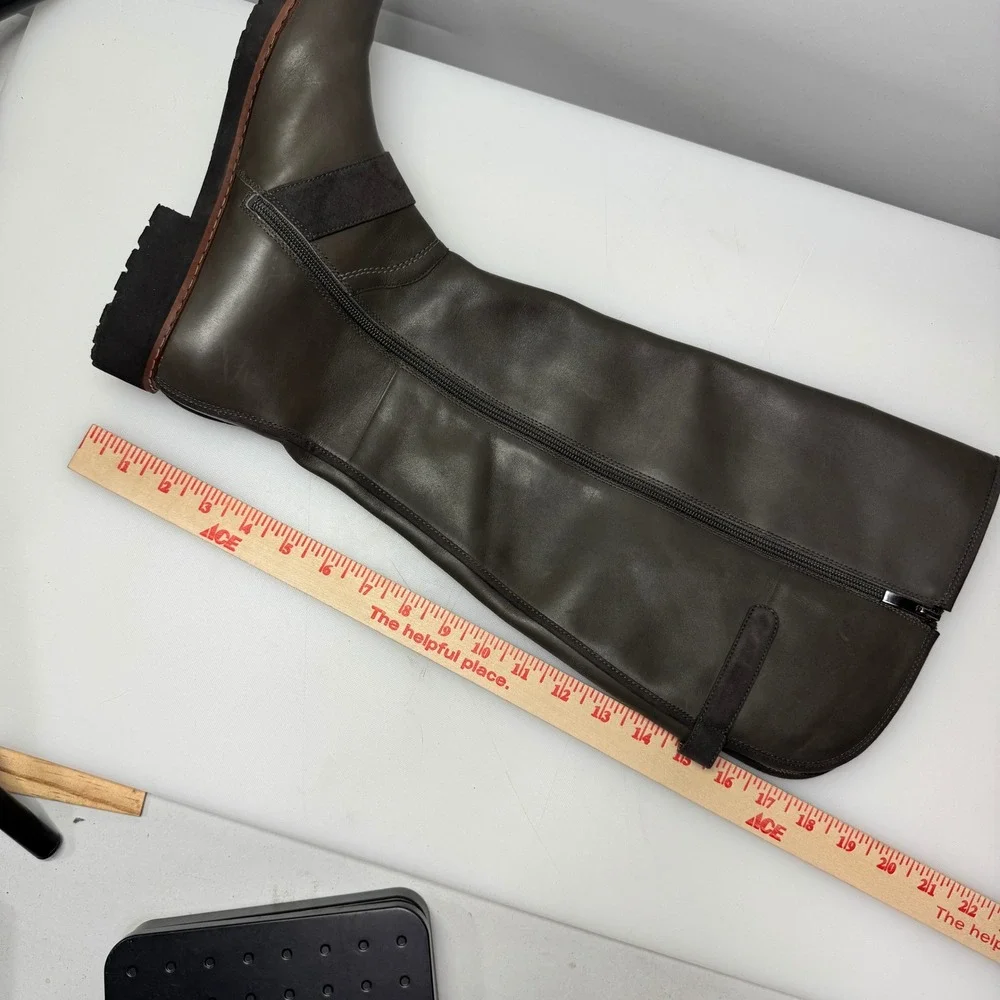 New Franco‎ Sarto Cutler Tall Riding Boots Womens 10M Grey Leather Buckle Knee